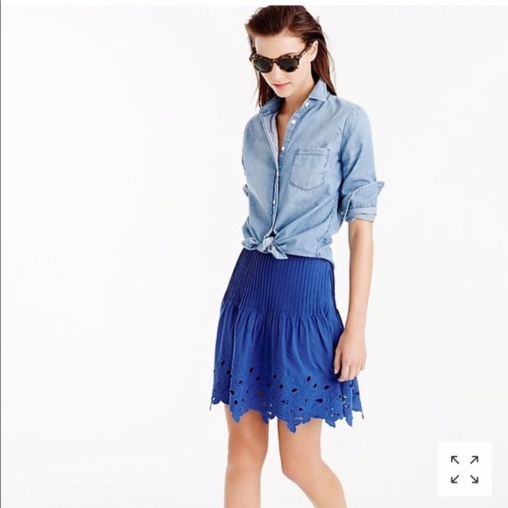 J. Crew Royal Blue Eyelet Floral Mini Skirt Size 4